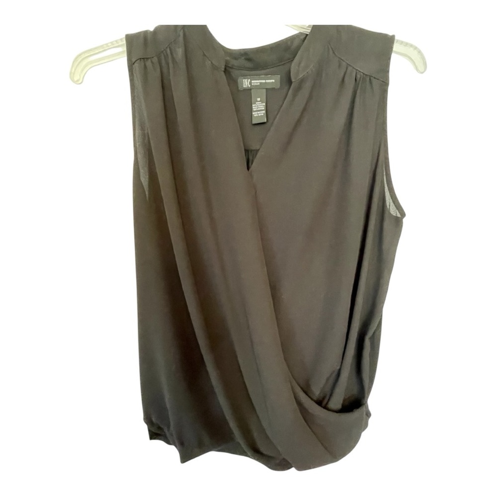 INC International Concepts Black Wrap Blouse